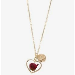 Cheap ⭐ Disney Beauty And The Beast Heart Pressed Flower Necklace ⭐