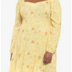 Best Sale 😍 Disney Beauty And The Beast Floral Long-Sleeve Dress Plus Size ❤️