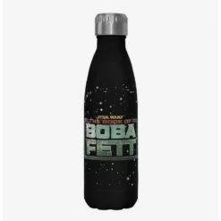 Discount ❤️ Star Wars The Book of Boba Fett Boba Fett Main Logo Black Stainless Steel Water Bottle 🛒