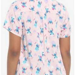 Cheap 😍 Disney Lilo & Stitch Hearts Pink Girls Woven Button-Up 👍 -Dressup Outfits Shop 19840694 av2