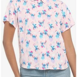 Cheap 😍 Disney Lilo & Stitch Hearts Pink Girls Woven Button-Up 👍