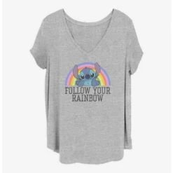 Outlet ✔️ Disney Lilo & Stitch Follow Your Rainbow 👏 Girls T-Shirt Plus Size 🔥