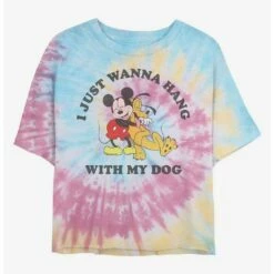 Promo ✨ Disney Mickey Mouse 😀 Dog Lover Tie Dye Crop 🔔 Girls T-Shirt ✔️