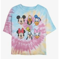 Best Pirce 💯 Disney Mickey Mouse Friends Faces Tie Dye Crop Girls T-Shirt ✔️