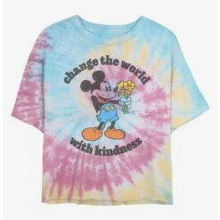 Outlet 😍 Disney Mickey Mouse Kindness Tie Dye Crop Girls T-Shirt 👏