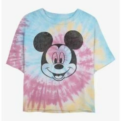 Promo ✨ Disney Mickey Mouse Mickey Face Tie Dye Crop 🛒 Girls T-Shirt ⭐