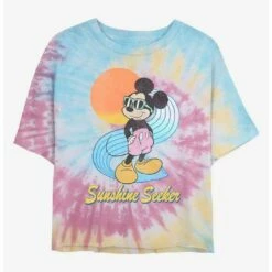 Hot Sale 🔔 Disney Mickey Mouse Sunshine Seeker Tie Dye Crop Girls T-Shirt 😉