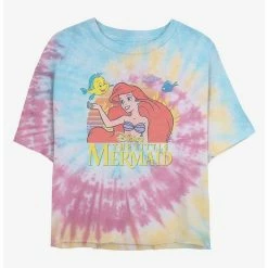 New 🎁 Disney The Little Mermaid Title Tie Dye Crop Girls T-Shirt 🔥