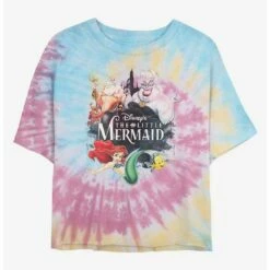 Flash Sale 👍 Disney The Little Mermaid Watercolor Mermaid Tie Dye Crop Girls T-Shirt 👏