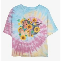 Best Pirce 💯 Disney Pocahontas Floral Princess Tie Dye Crop Girls T-Shirt 😍