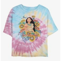 Hot Sale ❤️ Disney Pocahontas Floral Princess Tie Dye Crop ✔️ Girls T-Shirt ❤️