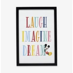 Wholesale 😍 Disney Mickey Mouse Colorful Laugh Imagine Dream Framed Wood Wall Decor 🔥