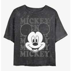 Best Pirce 🤩 Disney Mickey Mouse Big Face Mineral Wash Crop ✔️ Girls T-Shirt ❤️