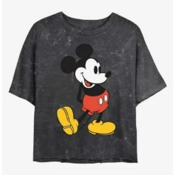 Promo ❤️ Disney Mickey Mouse Classic Mickey Mineral Wash Crop Girls T-Shirt 👏