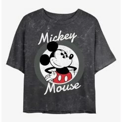 New 🔔 Disney Mickey Mouse Classic Mickey Mineral Wash Crop 😉 Girls T-Shirt ❤️