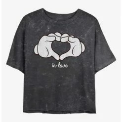 Discount 🌟 Disney Mickey Mouse Glove Heart Mineral Wash Crop Girls T-Shirt 👏