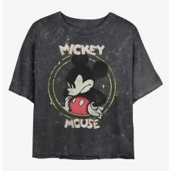 Promo 💯 Disney Mickey Mouse Gritty Mickey Mineral Wash Crop Girls T-Shirt 🌟