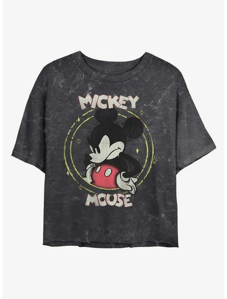 Promo 💯 Disney Mickey Mouse Gritty Mickey Mineral Wash Crop Girls T-Shirt 🌟 1 Promo 💯 Disney Mickey Mouse Gritty Mickey Mineral Wash Crop Girls T-Shirt 🌟