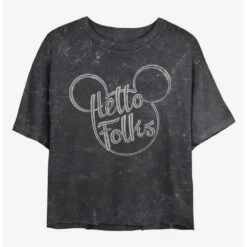 New 🎁 Disney Mickey Mouse Hello Folks Mineral Wash Crop Girls T-Shirt ✔️