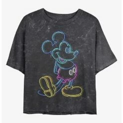 Best Pirce ❤️ Disney Mickey Mouse Neon Mickey Mineral Wash Crop Girls T-Shirt 😉