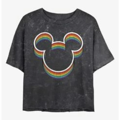 Best Sale 🔥 Disney Mickey Mouse Rainbow Ears Mineral Wash Crop Girls T-Shirt 🤩