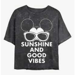 Discount ⭐ Disney Mickey Mouse Sunshine and Good Vibes Mineral Wash Crop Girls T-Shirt 👍