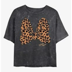Best Sale 🔥 Disney Minnie Mouse Animal Print Bow Mineral Wash Crop Girls T-Shirt ⭐