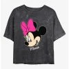 Discount ⭐ Disney Minnie Mouse Minnie Big Face Mineral Wash Crop ❤️ Girls T-Shirt ✨