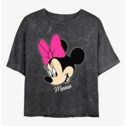 Discount ⭐ Disney Minnie Mouse Minnie Big Face Mineral Wash Crop ❤️ Girls T-Shirt ✨