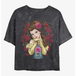 Discount 🎁 Disney Beauty and the Beast Rose Belle Mineral Wash Crop ⌛ Girls T-Shirt ❤️