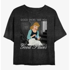 Outlet ✨ Disney Cinderella Good Shoes Take You Good Places Mineral Wash Crop Girls T-Shirt ⌛