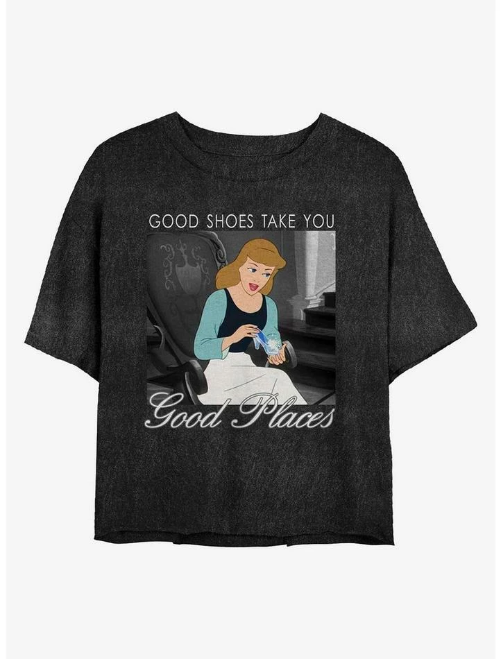 Outlet ✨ Disney Cinderella Good Shoes Take You Good Places Mineral Wash Crop Girls T-Shirt ⌛ 1 Outlet ✨ Disney Cinderella Good Shoes Take You Good Places Mineral Wash Crop Girls T-Shirt ⌛