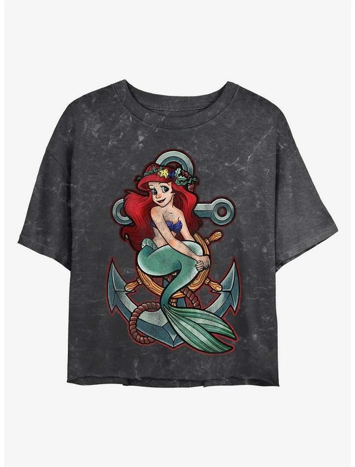 Cheap 🎁 Disney Princesses Ariel Anchor Mineral Wash Crop Girls T-Shirt 👏 1 Cheap 🎁 Disney Princesses Ariel Anchor Mineral Wash Crop Girls T-Shirt 👏