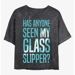 Best Pirce 🔥 Disney Princesses Missing Glass Slipper Mineral Wash Crop Girls T-Shirt ⭐