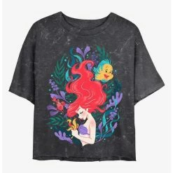 Cheap ✔️ Disney The Little Mermaid Ariel Under The Sea Mineral Wash Crop ⌛ Girls T-Shirt 😉