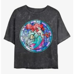 Promo ❤️ Disney The Little Mermaid Ariel Stained Glass Mineral Wash Crop 👏 Girls T-Shirt ✨