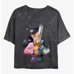 Flash Sale ⌛ Disney Mulan Anime Mulan Mineral Wash Crop Girls T-Shirt ✔️