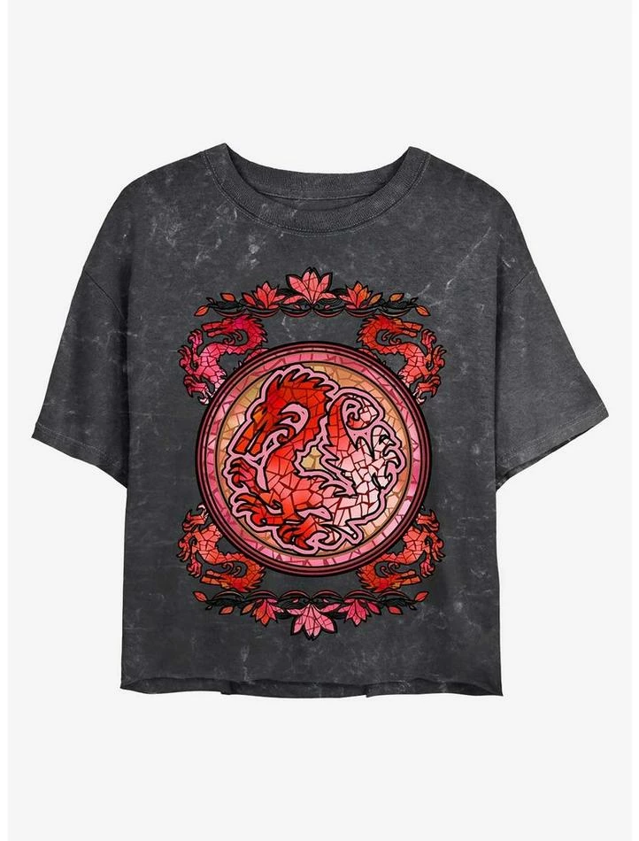 Outlet 🌟 Disney Mulan Mushu Stained Glass Mineral Wash Crop Girls T-Shirt 💯 1 Outlet 🌟 Disney Mulan Mushu Stained Glass Mineral Wash Crop Girls T-Shirt 💯