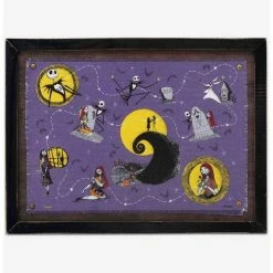 Cheap 🌟 Disney The Nightmare Before ❄ Christmas Halloween Town Map Framed Canvas Wall Decor 🎉
