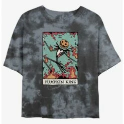 Coupon 🧨 Disney The Nightmare Before Christmas Jack Pumpkin King Card Tie-Dye Girls Crop T-Shirt 🔔
