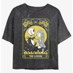 Flash Sale 👍 Disney The Nightmare Before Christmas The Lovers Tarot Card Mineral Wash Girls Crop T-Shirt 🤩
