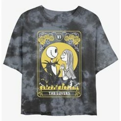 Hot Sale 🌟 Disney The Nightmare Before Christmas The Lovers Tarot Card Tie-Dye Girls Crop T-Shirt 😍