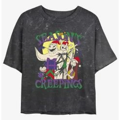 Hot Sale 👍 Disney The Nightmare Before Christmas Season's Creepings Mineral Wash Girls Crop T-Shirt 🎁