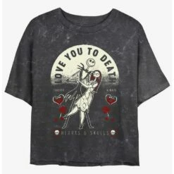 Buy ✔️ Disney The Nightmare Before ❄ Christmas Jack and Sally Love You To Death Mineral Wash 💯 Girls Crop T-Shirt ⌛