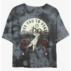 Brand new 🔔 Disney The Nightmare Before ❄ Christmas Jack and Sally Love You To Death Tie-Dye Girls Crop T-Shirt ⭐