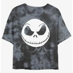 Coupon 👏 Disney The Nightmare Before ❄ Christmas Big Face Jack Tie-Dye ⭐ Girls Crop T-Shirt ❤️