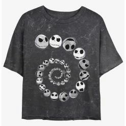Cheap 🥰 Disney The Nightmare Before Christmas Jack Emotions Spiraling Mineral Wash Girls Crop T-Shirt 🥰