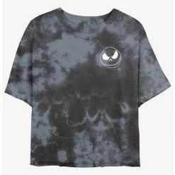 New ✔️ Disney The Nightmare Before Christmas Jack Skellington Pocket Tie-Dye Girls Crop T-Shirt 🎁