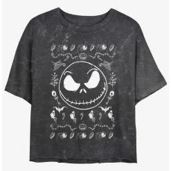 Best deal ⭐ Disney The Nightmare Before ❄ Christmas Jack Spooky Icons Mineral Wash 🥰 Girls Crop T-Shirt ✔️