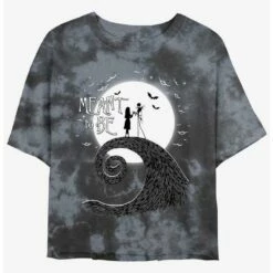 Hot Sale ⌛ Disney The Nightmare Before 🧨 Christmas Jack and Sally Meant To Be Tie-Dye Girls Crop T-Shirt 🔥
